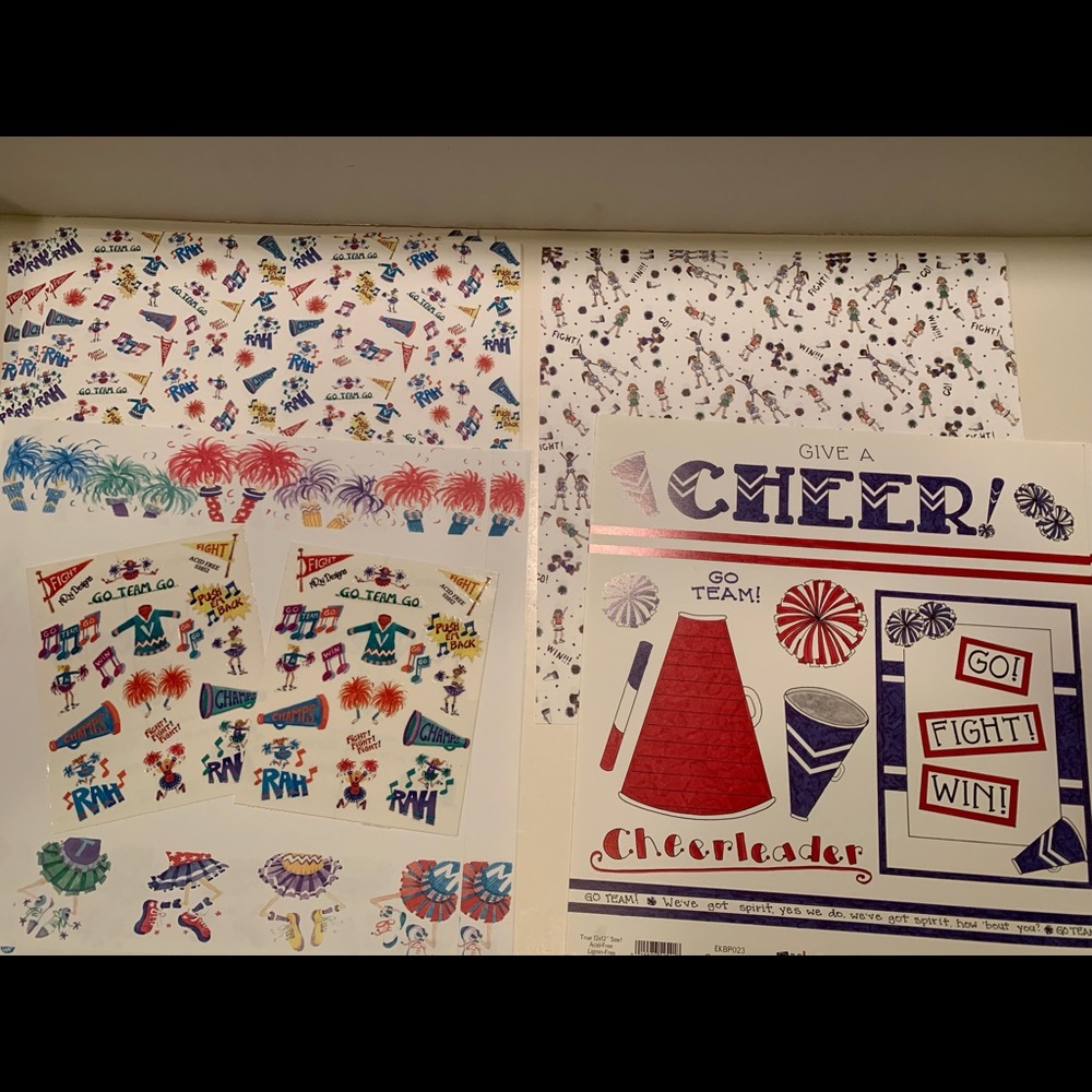 LOT OF CHEER SCRAPBOOKING PAPERS & STICKERS.